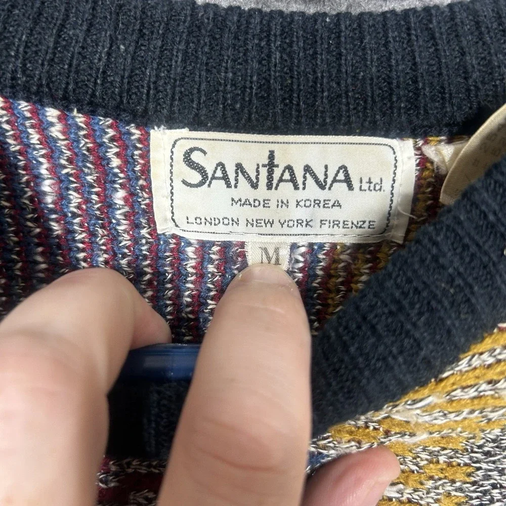 Vintage 80s Santana Sweater Mens Medium‎ Multicolor Textured Abstract Geometric
